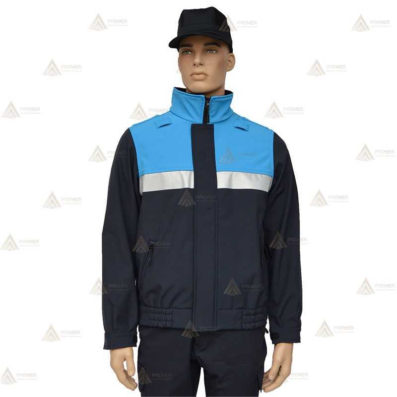 Cazadora softshell bicolor marino/azul tropical con membrana PU y cinta reflectante para Policía Local