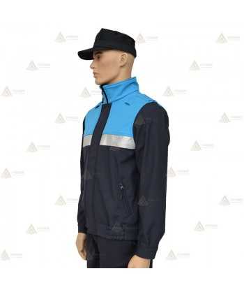 Cazadora softshell bicolor marino/azul tropical con membrana PU y cinta reflectante para Policía Local
