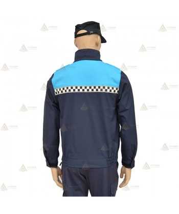 Cazadora softshell bicolor marino/azul tropical con membrana PU y damero reflectante color blanco para Policía Local