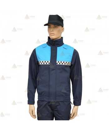 Cazadora softshell bicolor marino/azul tropical con membrana PU y damero reflectante color blanco para Policía Local