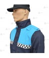 Cazadora softshell bicolor marino/azul tropical con membrana PU y damero reflectante color blanco para Policía Local