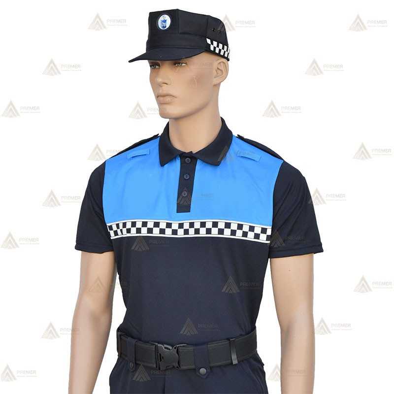 Polo bicolor de manga corta con damero reflectante color blanco para Policía