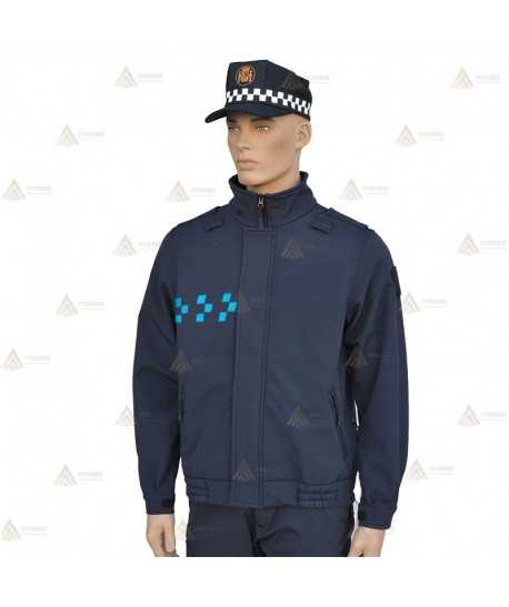 Cazadora softshell con membrana PU y damero azul para Policía Local