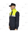 Cazadora softshell bicolor azul marino y amarillo flúor con cinta reflectante y membrana PU impermeable  para Policía Local