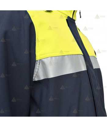 Cazadora softshell bicolor azul marino y amarillo flúor con cinta reflectante y membrana PU impermeable  para Policía Local