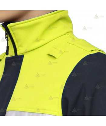 Cazadora softshell bicolor azul marino y amarillo flúor con cinta reflectante y membrana PU impermeable  para Policía Local