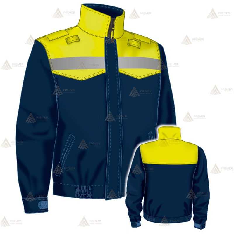 Cazadora softshell bicolor azul marino y amarillo flúor con cinta reflectante y membrana PU impermeable  para Policía Local