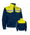 Cazadora softshell bicolor azul marino y amarillo flúor con cinta reflectante y membrana PU impermeable  para Policía Local