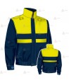 Cazadora softshell bicolor azul marino y amarillo flúor con cinta reflectante y membrana PU impermeable  para Policía Local