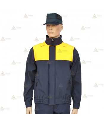 Cazadora softshell bicolor azul marino y amarillo flúor con membrana PU impermeable  para Policía Local