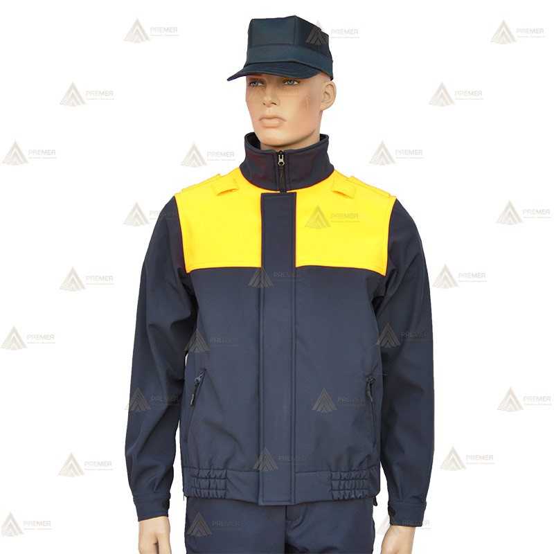 Cazadora softshell bicolor azul marino y amarillo flúor con membrana PU impermeable  para Policía Local