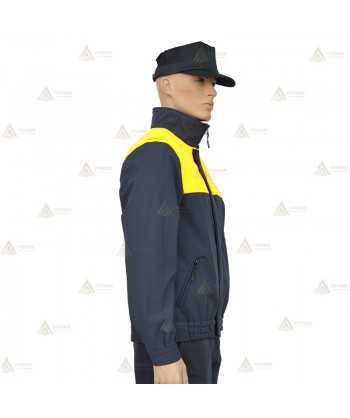 Cazadora softshell bicolor azul marino y amarillo flúor con membrana PU impermeable  para Policía Local