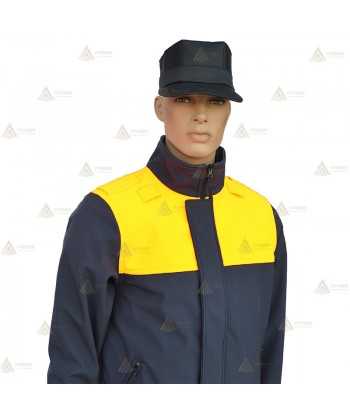 Cazadora softshell bicolor azul marino y amarillo flúor con membrana PU impermeable  para Policía Local
