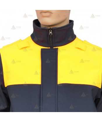 Cazadora softshell bicolor azul marino y amarillo flúor con membrana PU impermeable  para Policía Local