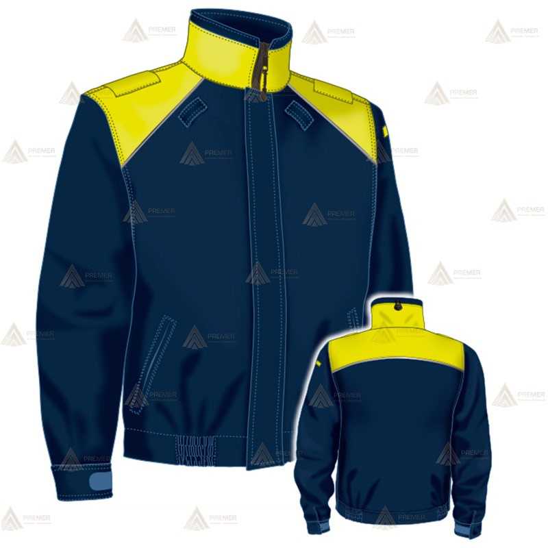 Cazadora softshell bicolor azul marino y amarillo flúor con membrana PU impermeable  para Policía Local