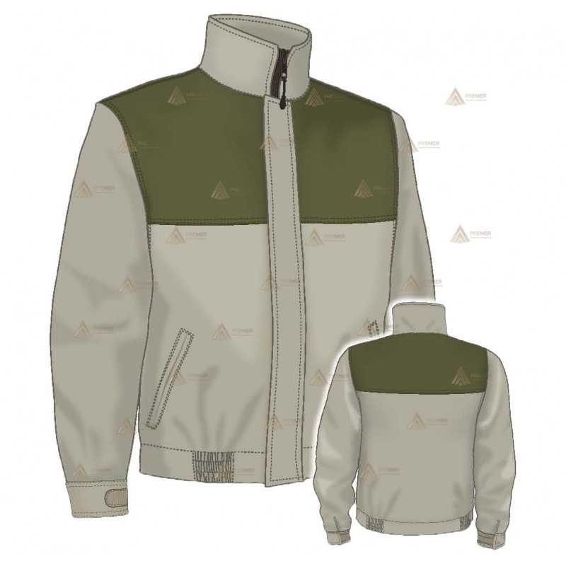 Cazadora softshell  de color arena/verde militar con membrana PU y personalizable para Agentes Rurales