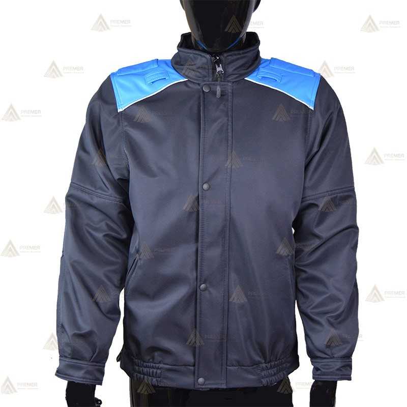 Cazadora softshell color azul marino y azul tropical con membrana PTFE para Policía Local