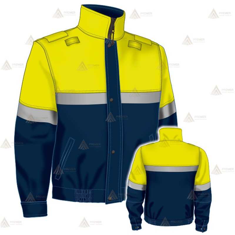 Cazadora softshell color azul marino y amarillo flúor con cinta reflectante y membrana PTFE para Policía Local