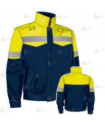 Cazadora softshell color azul marino y amarillo flúor con cinta reflectante y membrana PTFE para Policía Local