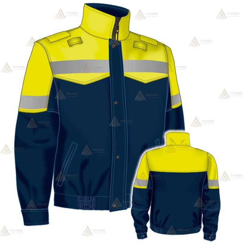 Cazadora softshell color azul marino y amarillo flúor con cinta reflectante y membrana PTFE para Policía Local