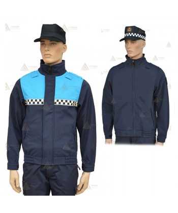 Cazadora color marino y azul tropical reversible con membrana PTFE y damero reflectante para Policía Local