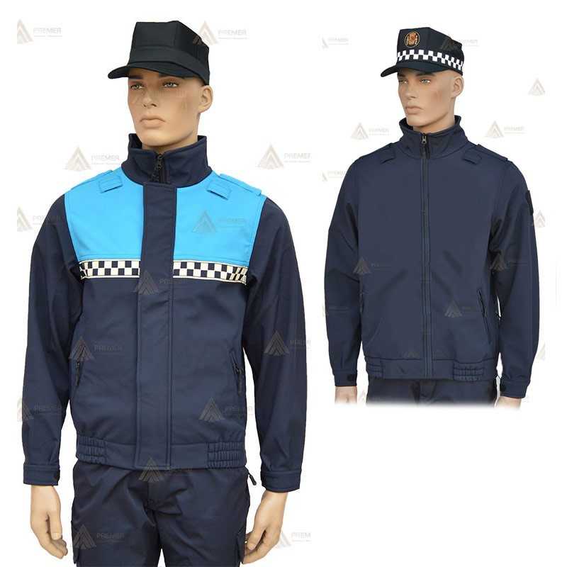 Cazadora color marino y azul tropical reversible con membrana PTFE y damero reflectante para Policía Local