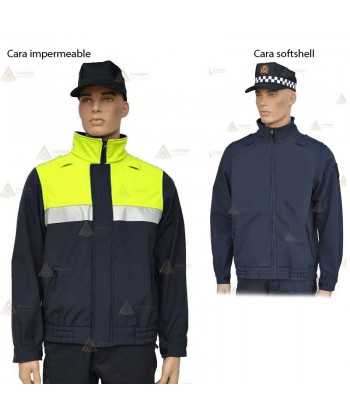 Cazadora reversible color marino y amarillo flúor con membrana PTFE y cinta reflectante para Policía Local