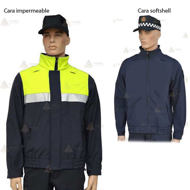 Cazadora reversible color marino y amarillo flúor con membrana PTFE y cinta reflectante para Policía Local