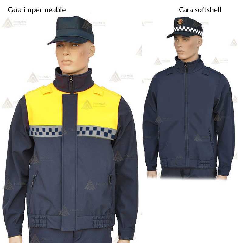 Cazadora reversible color marino y amarillo flúor con membrana PTFE y cinta reflectante tipo damero para Policía Local
