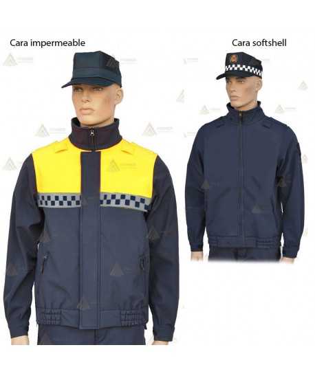 Cazadora reversible color marino y amarillo flúor con membrana PTFE y cinta reflectante tipo damero para Policía Local