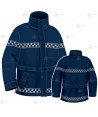 Parka 2/4 impermeable azul marino con damero reflectante y forro desmontable para motoristas de Policía Local