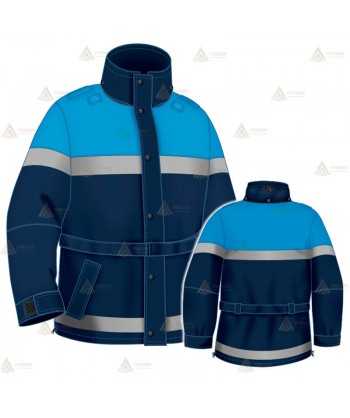 Parka 2/4 impermeable azul marino y azul tropical con cinta reflectante y forro desmontable para motoristas de Policía Local