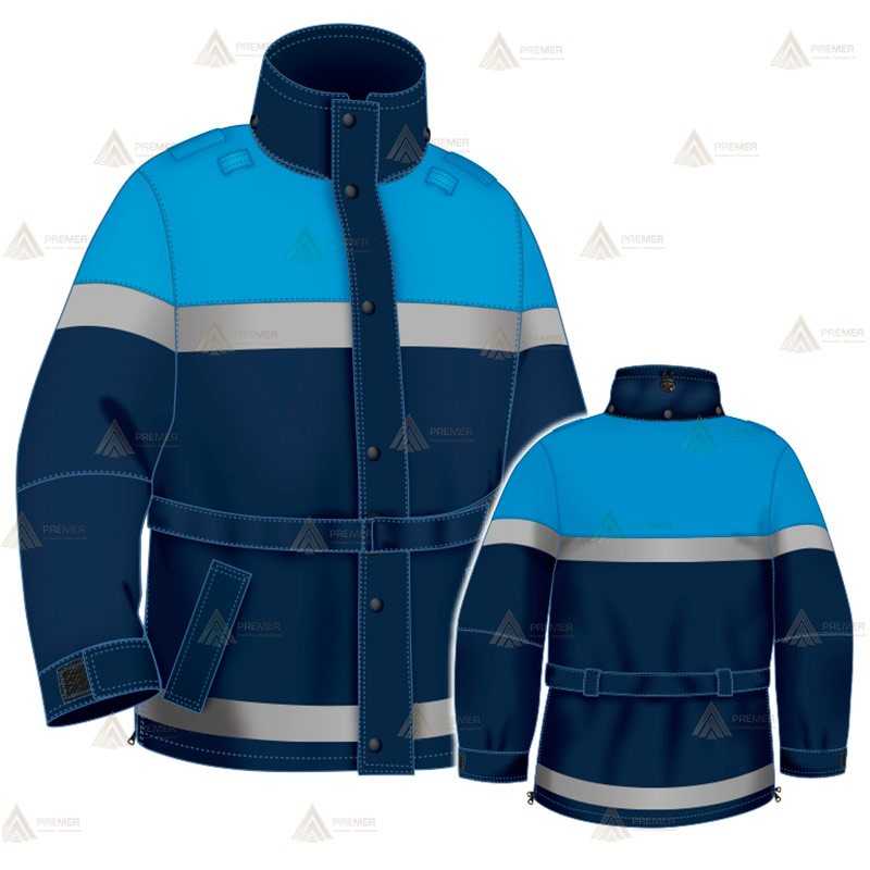 Parka 2/4 impermeable azul marino y azul tropical con cinta reflectante y forro desmontable para motoristas de Policía Local