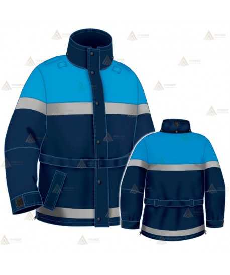 Parka 2/4 impermeable azul marino y azul tropical con cinta reflectante y forro desmontable para motoristas de Policía Local