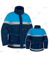 Parka 2/4 impermeable azul marino y azul tropical con cinta reflectante y forro desmontable para motoristas de Policía Local