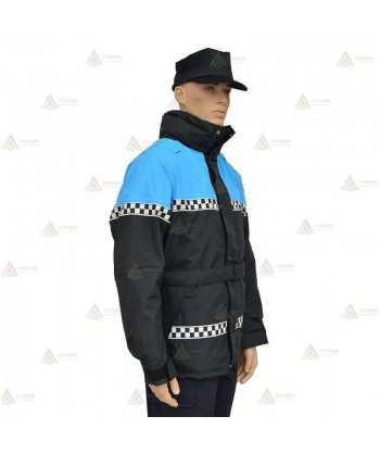 Parka 2/4 impermeable azul marino y azul tropical con damero reflectante y forro desmontable para motoristas de Policía Local