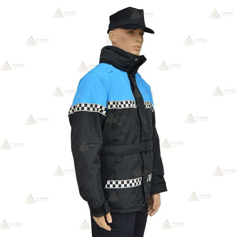 Parka 2/4 impermeable azul marino y azul tropical con damero reflectante y forro desmontable para motoristas de Policía Local