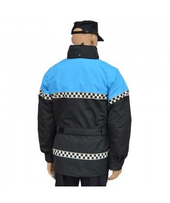 Parka 2/4 impermeable azul marino y azul tropical con damero reflectante y forro desmontable para motoristas de Policía Local
