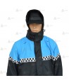 Parka 2/4 impermeable azul marino y azul tropical con damero reflectante y forro desmontable para motoristas de Policía Local