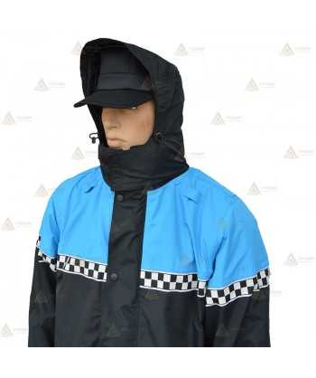Parka 2/4 impermeable azul marino y azul tropical con damero reflectante y forro desmontable para motoristas de Policía Local