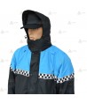 Parka 2/4 impermeable azul marino y azul tropical con damero reflectante y forro desmontable para motoristas de Policía Local