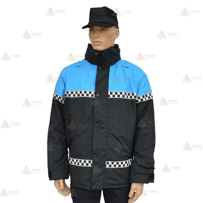 Parka 2/4 impermeable azul marino y azul tropical con damero reflectante y forro desmontable para motoristas de Policía Local