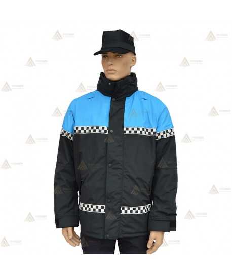 Parka 2/4 impermeable azul marino y azul tropical con damero reflectante y forro desmontable para motoristas de Policía Local
