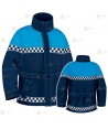 Parka 2/4 impermeable azul marino y azul tropical con damero reflectante y forro desmontable para motoristas de Policía Local