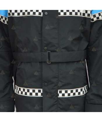 Parka 2/4 impermeable azul marino y azul tropical con damero reflectante y forro desmontable para motoristas de Policía Local