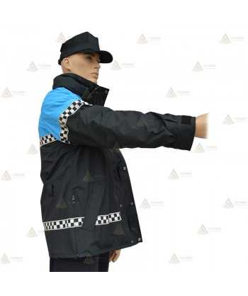 Parka 2/4 impermeable azul marino y azul tropical con damero reflectante y forro desmontable para motoristas de Policía Local