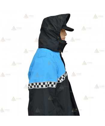 Parka 2/4 impermeable azul marino y azul tropical con damero reflectante y forro desmontable para motoristas de Policía Local