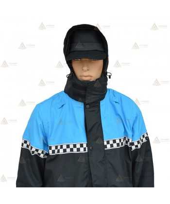Parka 2/4 impermeable azul marino y azul tropical con damero reflectante y forro desmontable para motoristas de Policía Local