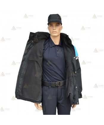 Parka 2/4 impermeable azul marino y azul tropical con damero reflectante y forro desmontable para motoristas de Policía Local