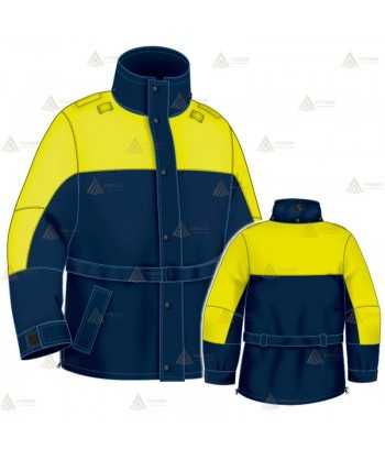 Parka 2/4 impermeable azul marino y amarillo flúor con forro desmontable para motoristas de Policía Local